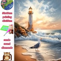 50x40cm Diamond Painting vuurtoren zee (rond) nr 74 