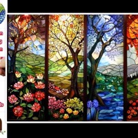 50x40cm Diamond Painting seizoens bomen (rond) nr 78
