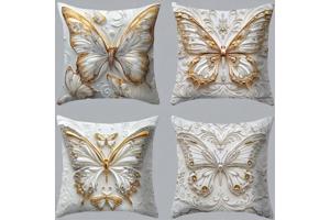 Set van 4 kussenhoezen vlinder grijs goud 45x45cm