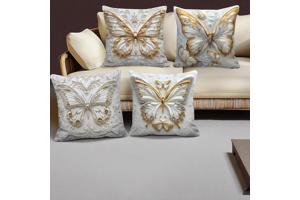 Set van 4 kussenhoezen vlinder grijs goud 45x45cm