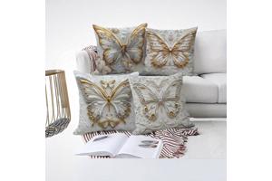Set van 4 kussenhoezen vlinder grijs goud 45x45cm