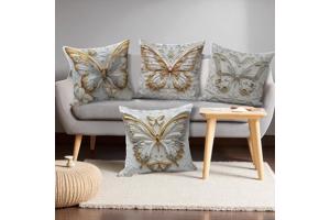 Set van 4 kussenhoezen vlinder grijs goud 45x45cm