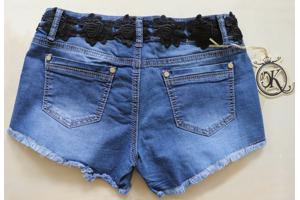 Jeans short met zwarte kanten details, blauw maat 34 (nieuw)