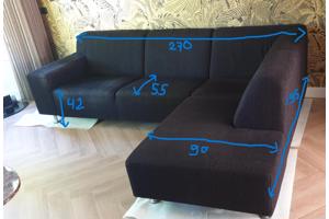 Hoekbank met divan, 3,5 zits, zwart