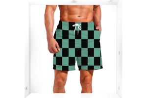 Zwembroek short geblokt groen zwart L
