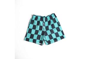 Zwembroek short geblokt groen zwart L