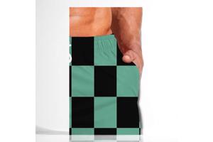 Zwembroek short geblokt groen zwart L