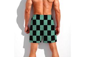 Zwembroek short geblokt groen zwart L