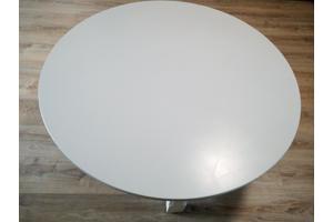 Salontafel rond 110 cm. Grijs met witte poten.