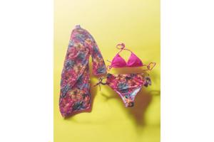 3 delig Bikini set roze bloemen XL