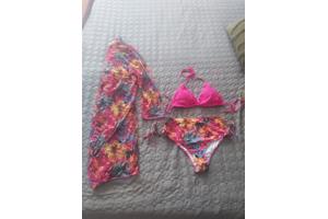 3 delig Bikini set roze bloemen XL