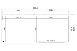 Blokhut met overkapping Pernilla 385x295 + Aanbouw onbehande