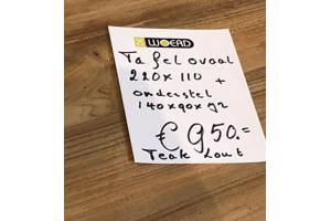 Ovale teakhouten eettafel 220x110 inclusief onderstel