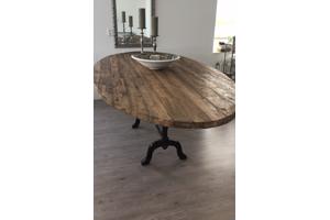 Ovale teakhouten eettafel 220x110 inclusief onderstel