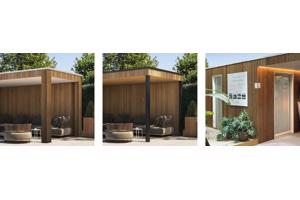 Strak tuinhuis Box-Thermo Wood in diverse standaard maten