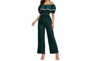 Offshoulder jumpsuit donkergroen XL