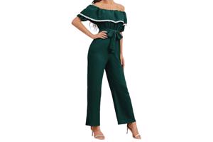 Offshoulder jumpsuit donkergroen XL