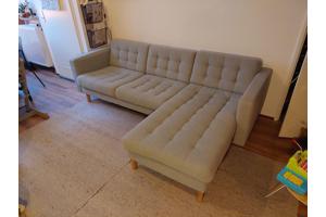 IKEA Landskrona 3-zitsbank, chaise longue/Gunnared lichtgroen/hout