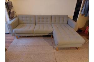 IKEA Landskrona 3-zitsbank, chaise longue/Gunnared lichtgroen/hout