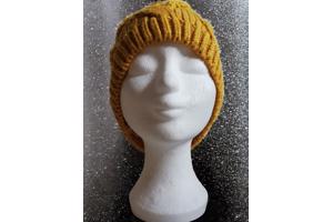 Beanie kabel muts mosterdgeel one size