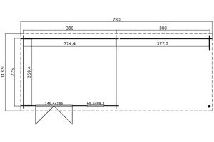 Blokhut met overkapping Aida 760x275 Onbehandeld vuren