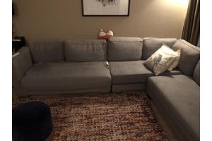 Gratis Design hoekbank 6 pers blauw/bruin gebruikt