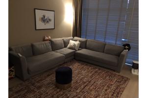 Gratis Design hoekbank 6 pers blauw/bruin gebruikt