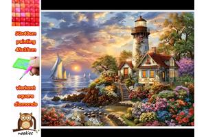 40x50cm Diamond Painting Kust strandhuis (vierkant) nr 32