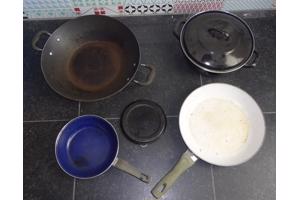 Negen pannen: koekenpannen braadpan steelpan