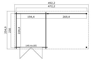 Blokhut met overkapping Helena 472x230 Onbehandeld vuren