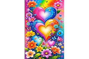 nr 105 Diamond Painting hartjes bloemen 50x40cm (rond)