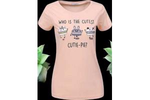 Glo-Story strak getailleerd t-shirt cutest pie abrikoos S