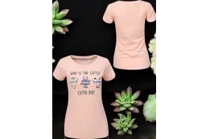 Glo-Story strak getailleerd t-shirt cutest pie abrikoos S