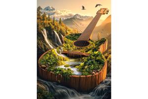 nr 2 Diamond Painting gitaar boslandschap 50x40cm (vierkant)