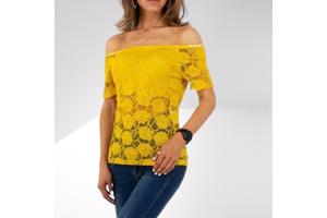 Whoa off shoulder top kant okergeel M/L 38/40