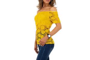 Whoa off shoulder top kant okergeel M/L 38/40