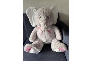 Grote knuffel olifant grijs met wit roze accenten 72cm