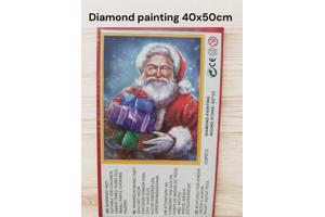 Diamond painting kerstman met cadeau 50x40cm