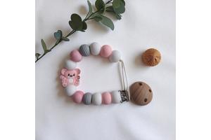Speenkoord beertje lichtroze grijs wit
