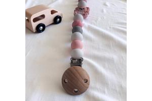 Speenkoord beertje lichtroze grijs wit