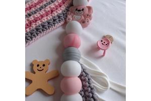 Speenkoord beertje lichtroze grijs wit