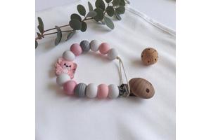 Speenkoord beertje lichtroze grijs wit