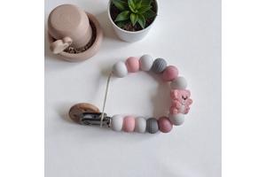 Speenkoord beertje lichtroze grijs wit