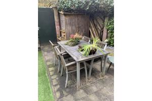Tuinset (tafel + 4 stoelen) Alu + hout
