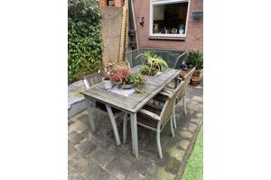 Tuinset (tafel + 4 stoelen) Alu + hout