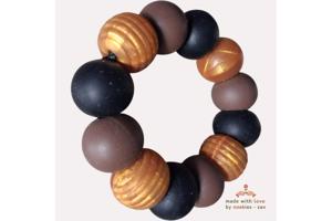 Noekies Handgemaakte Bijtring bruin goud zwart - Nieuw!