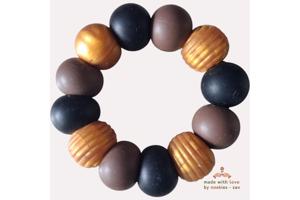 Noekies Handgemaakte Bijtring bruin goud zwart - Nieuw!