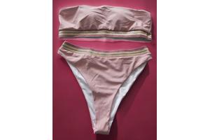 Bandeau bikini roze goud hoge taille XL