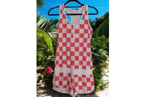 Playsuit roze wit geblokt M