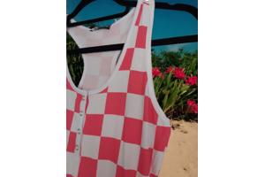 Playsuit roze wit geblokt M
